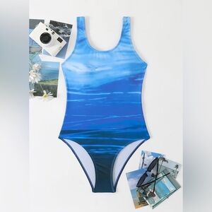 New Blue water color One Piece Swimsuit women’s Large